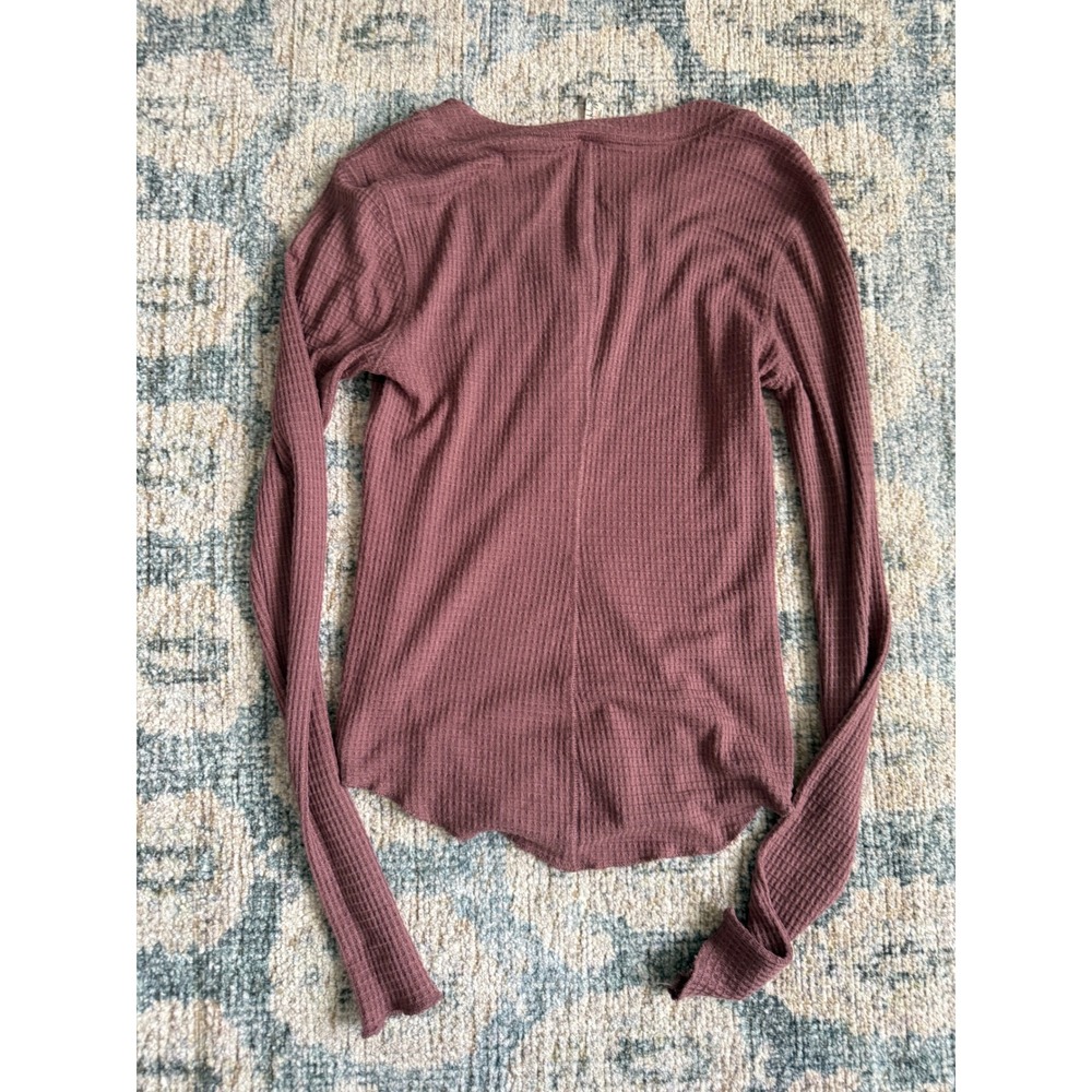Free People Mauve Waffle Knit Long Sleeve Henley - Picture 2 of 4